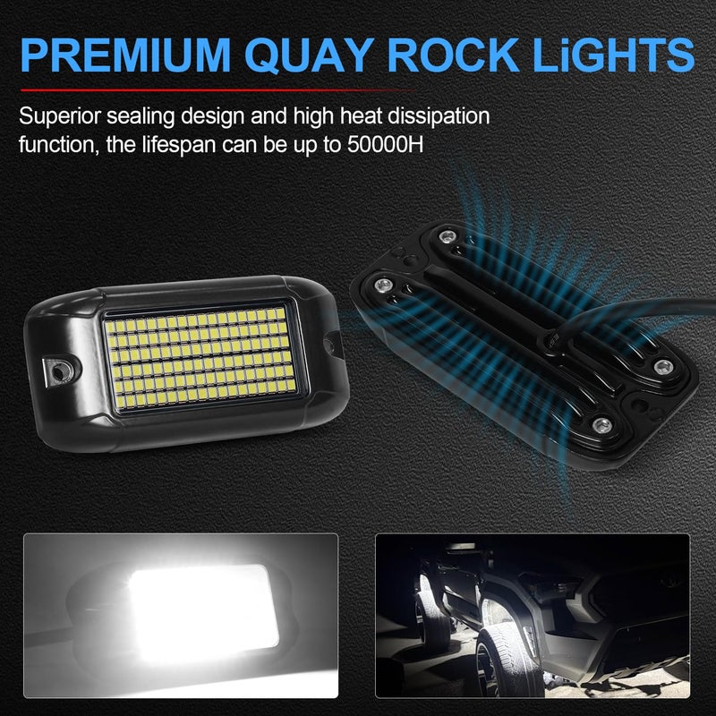 Nicoko 108 High-Power LEDs per Pod 4Pods Pure White Rock Lights Ultra-Bright Offroad Underglow Kit Advanced Heat Dissipation IP68 Waterproof for Truck, SUV, UTV, ATV, RZR - Image 2