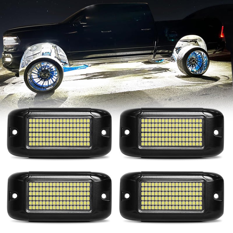Nicoko 108 High-Power LEDs per Pod 4Pods Pure White Rock Lights Ultra-Bright Offroad Underglow Kit Advanced Heat Dissipation IP68 Waterproof for Truck, SUV, UTV, ATV, RZR - Image 1