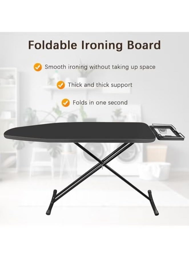 Ironing Board 110x33cm, Iron Board with Heat Resistant Cover and Thicken Felt Pad, Folding Ironing Stand with Adjustable Height, Heavy Sturdy Metal Frame Legs Iron Stand Black  - Image 2