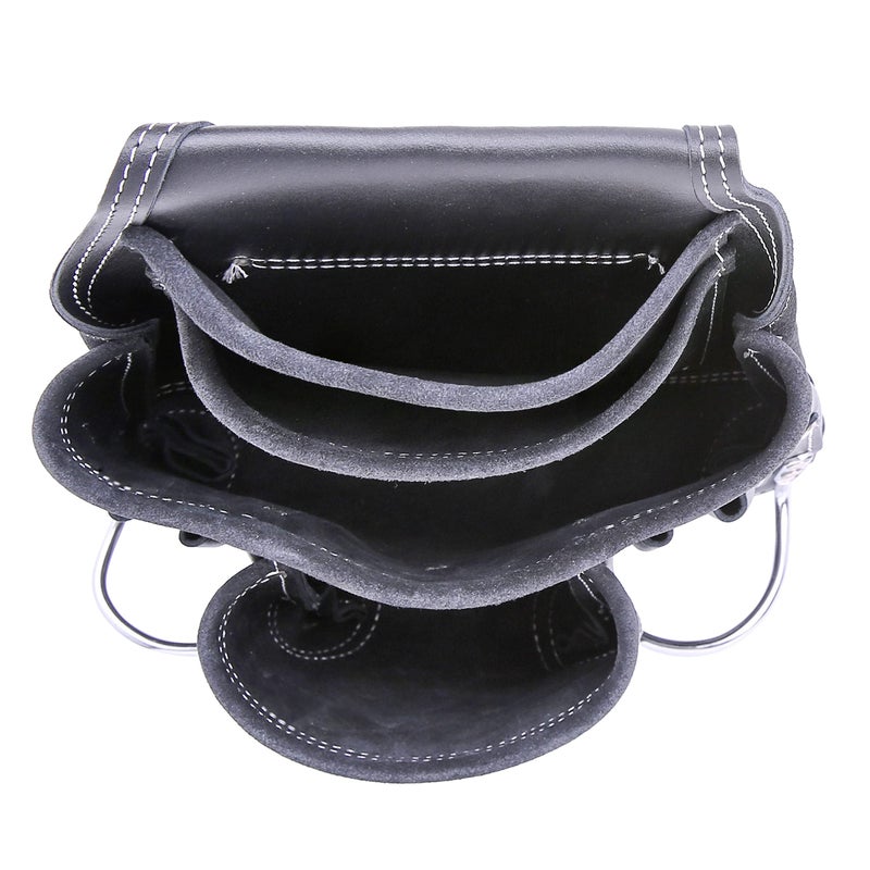 LAUTUS Oil Tanned Leather Tool Pouch Bag | Black | Carpenter, Construction, Framers, Handyman | 10 Pockets, 2 Hammer Holders | 100% Leather - Image 3