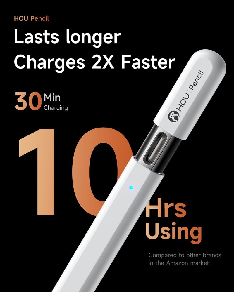 HOU Stylus Pen for Apple iPad - USB-C Charging with Hidden Port, Strong Magnetic Suction, Supports Undo & Eraser, Long Battery Life - Compatible with iPad Pro/Air/Mini & 6th to 11th Generation - Image 5