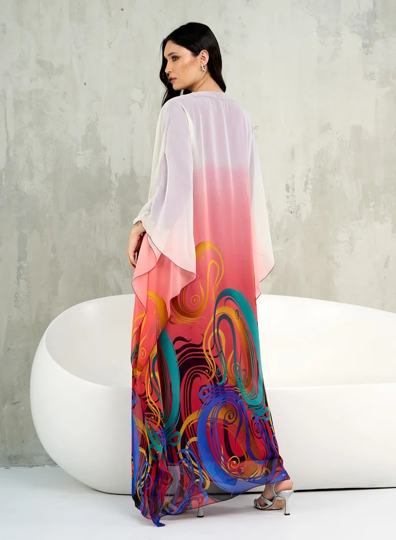 Couturelabs Red Abstract Printed House Kaftan Maxi Dress