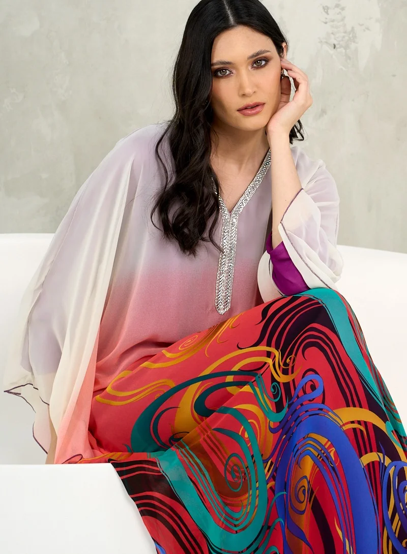 Couturelabs Red Abstract Printed House Kaftan Maxi Dress