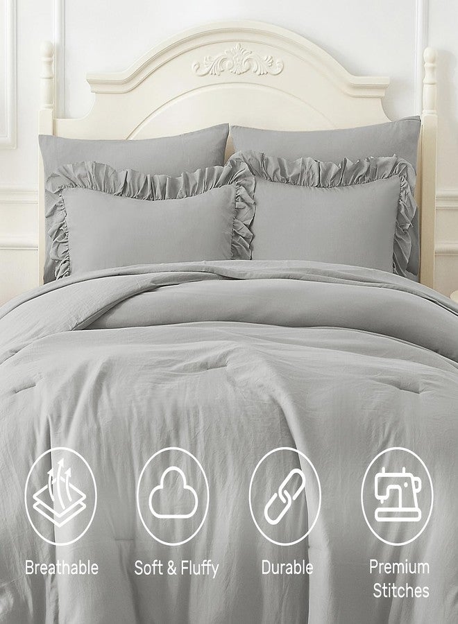 ARTALL Twin Comforter Set Reyna Ruffled Comforter Sets 2 Pieces with 1 Pillow Sham, Vintage Farmhouse Shabby Chic Bedding Soft Fluffy Comforter Set All Season for Teens and Girls, Light Grey - Image 2