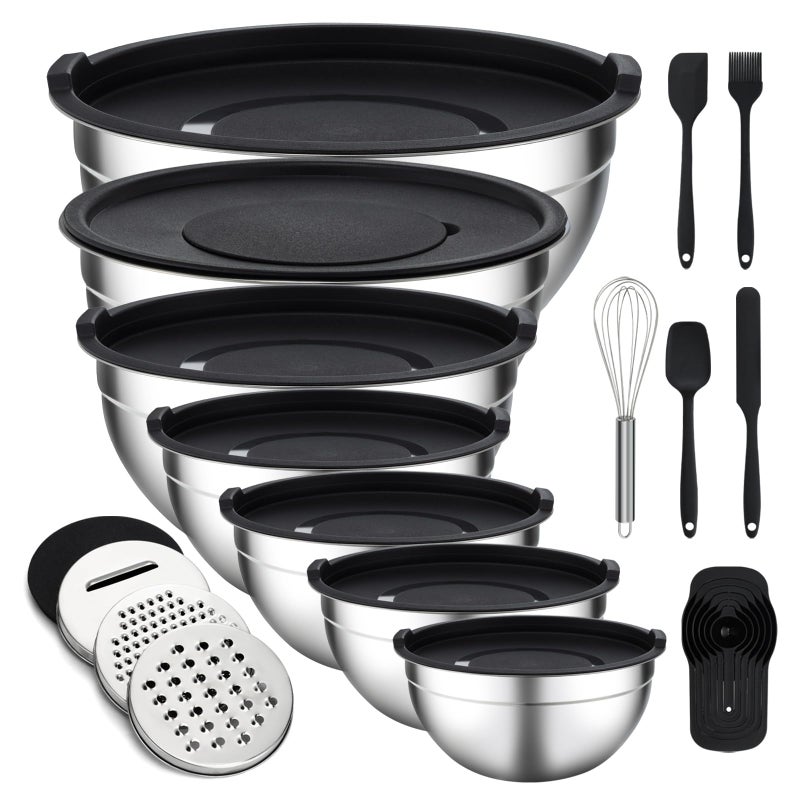 Unokit Mixing Bowls with Lids Set - 16 Pcs Stainless Steel Nesting Mixing Bowls with Grater Attachments, Mixing Bowl Set for Multi Mixing & Serving - Image 1