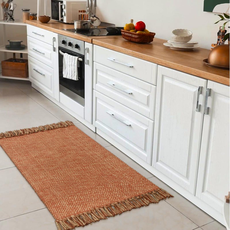 Collive سجادة صغيرة الحمام 2 '× 3' المنسوجة يدويًا المنسوجة يدويًا أماميًا أماميًا سجادة طين القطن القابل للانعكاس سجادة المطبخ الحديثة سجادة مزرعة للبهو - Image 2