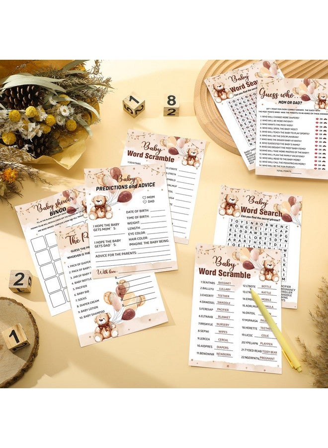Jetec 302 Pcs Bear Baby Shower Game 6 Game Activities For 50 Guests Includes Baby Bingo The Price Is Right Guess Who Prediction And Advice Word Search Word Scramble (Brown Bear) - Image 4