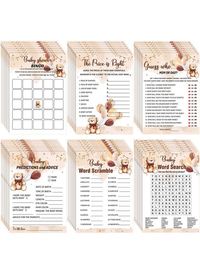 Jetec 302 Pcs Bear Baby Shower Game 6 Game Activities For 50 Guests Includes Baby Bingo The Price Is Right Guess Who Prediction And Advice Word Search Word Scramble (Brown Bear) - Image 2