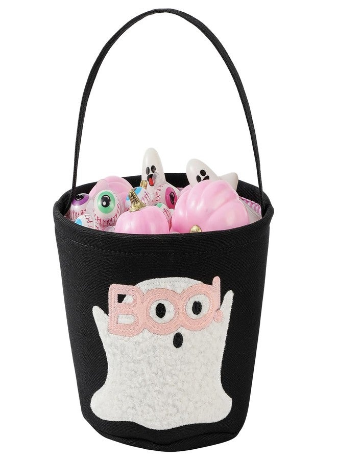 Inough Halloween Basket Ghost Bucket for Kids, Cute Trick or Treat Baskets Bag with Embroidery, Girl Spooky Candy Buckets Foldable Ghost Buckets Gift Baskets Empty for Halloween Party Decorations (Pink) - Image 1