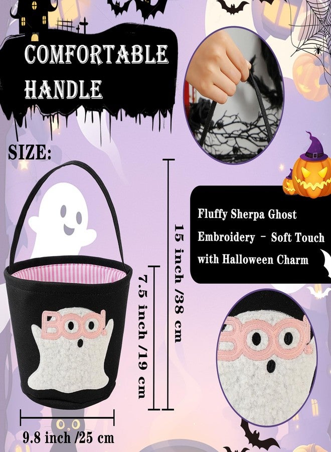 Inough Halloween Basket Ghost Bucket for Kids, Cute Trick or Treat Baskets Bag with Embroidery, Girl Spooky Candy Buckets Foldable Ghost Buckets Gift Baskets Empty for Halloween Party Decorations (Pink) - Image 5