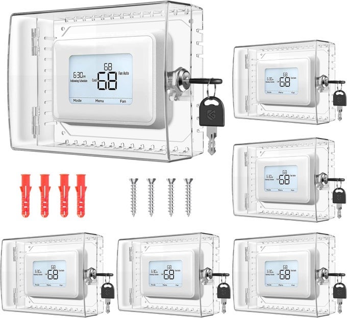 6 PCS Large Thermostat Lock Box Cover with Key - Clear Thermostat Cover for Home and AC