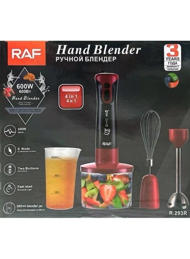 آر إيه أف خلاط يدوي، وعاء تقطيع 600 مل، كوب 500 مل، 5 شفرات من الفولاذ المقاوم للصدأ، سرعة مزدوجة، وظيفة 4 في 1، مضاد للانزلاق، مثالي للخلط والتقطيع والخفق - Image 2