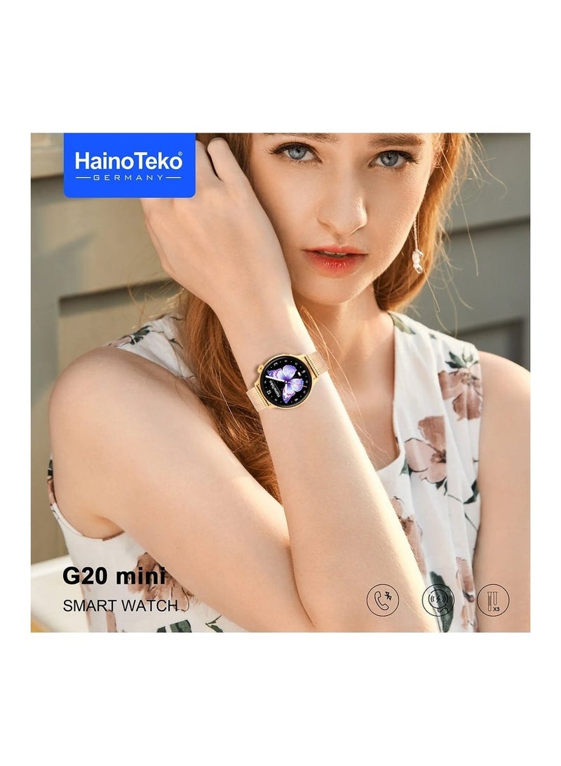 Haino Teko G20 Mini Smart Watch with AMOLED Display, Bluetooth Calling, 3 Interchangeable Straps, Long Battery Life & Fitness Tracking Features, Lightweight Daily Activity Watch Designed for Women – Gold - Image 3