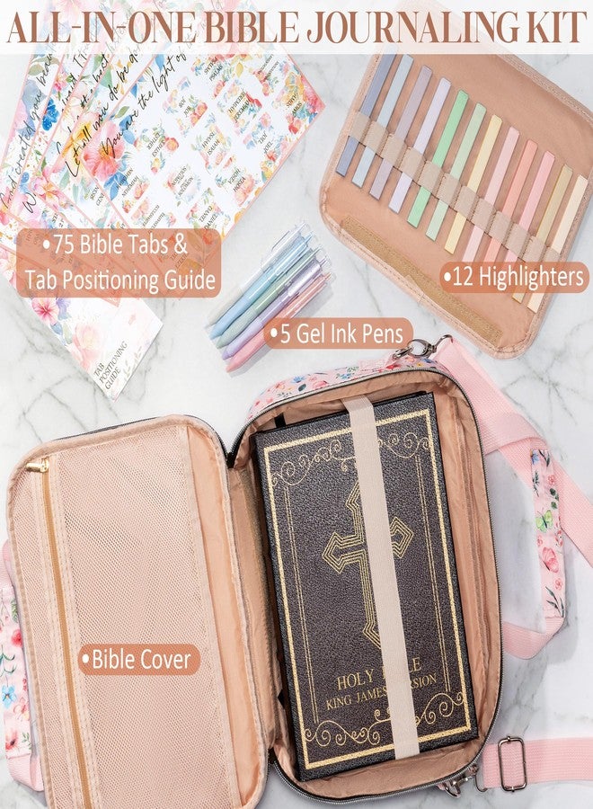 FLOE Bible Cover Case for Women, Large Bible Bag w/Shoulder Strap, Bible Study Supplies Journaling Kit Pink Book Carrying Case with Pastel Highlighter Tabs, Easter Mothers Day Christian Gifts for Women Mom - Image 2