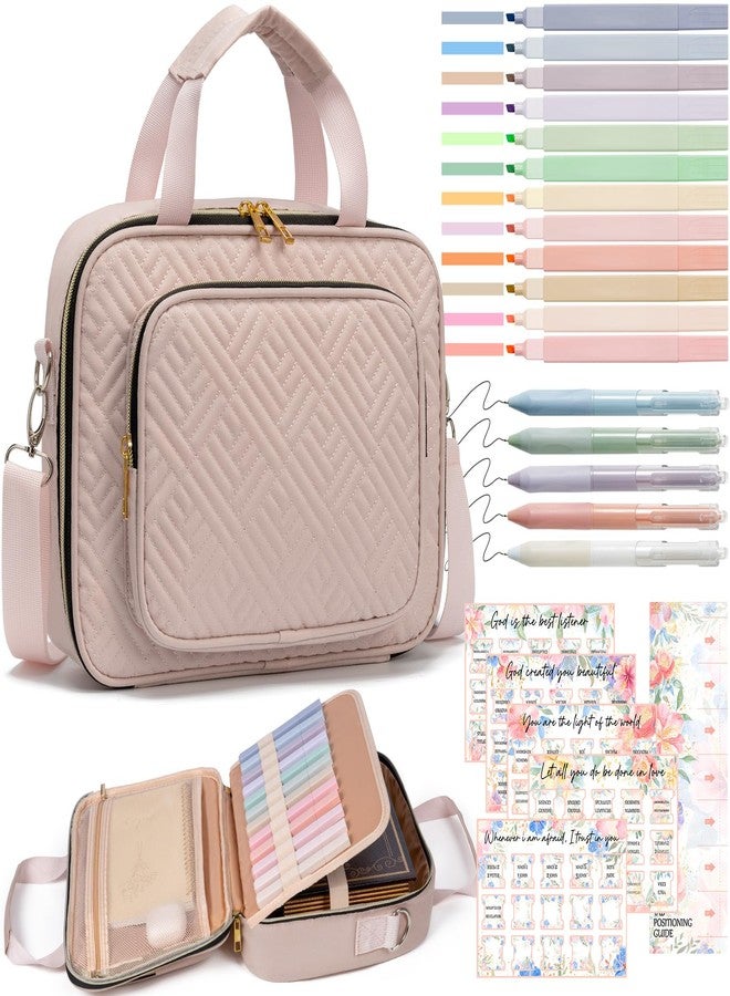 FLOE Bible Cover Case for Women, Large Bible Bag w/Shoulder Strap, Bible Study Supplies Journaling Kit Pink Book Carrying Case with Pastel Highlighter Tabs, Easter Mothers Day Christian Gifts for Women Mom - Image 1