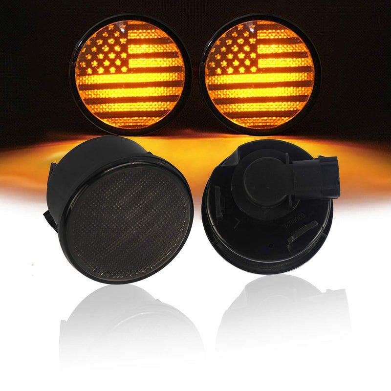 V8 GOD Turn Signal Front Lights Smoked Amber LED Indicator Blinker for Jeep Wrangler JK & Unlimited 2007-2018 - US Flag