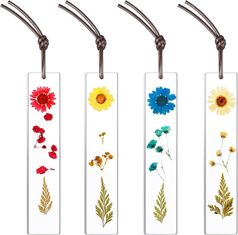 comfrt 4 Pieces Bookmark Resin Dried Flowers Bookmarks Handmade Resin Floral Bookmarks for Girls Women Ladies Children Kids Teens Lovely Party Favors School Classroom Prize Reading Rewards (Fresh Style) - Image 1