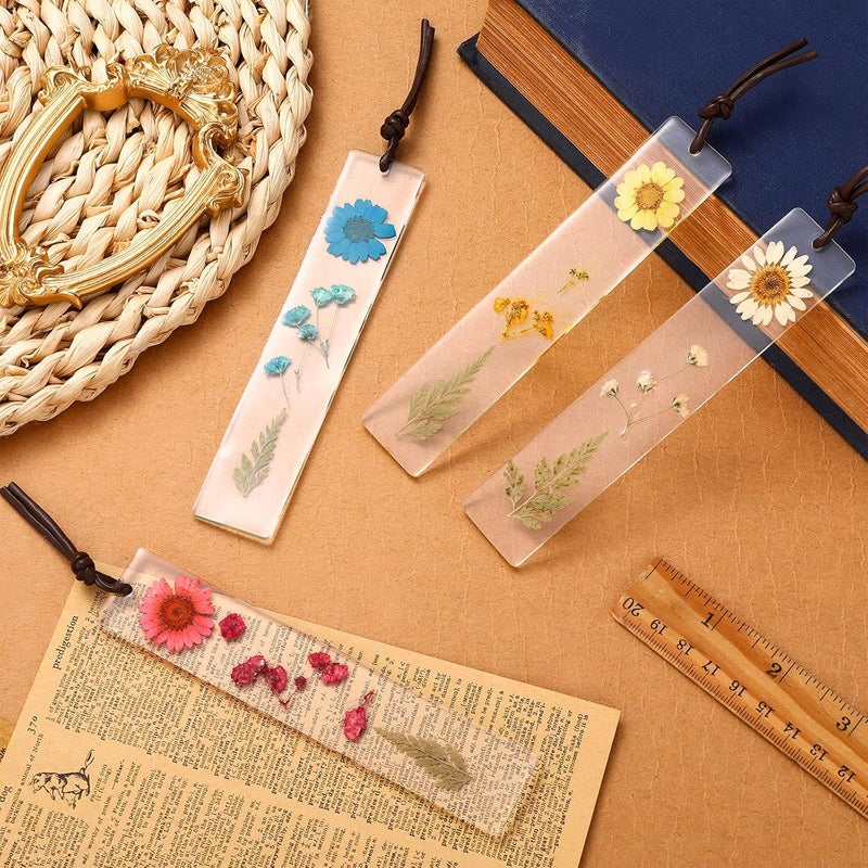 comfrt 4 Pieces Bookmark Resin Dried Flowers Bookmarks Handmade Resin Floral Bookmarks for Girls Women Ladies Children Kids Teens Lovely Party Favors School Classroom Prize Reading Rewards (Fresh Style) - Image 5