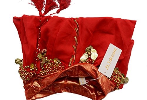 ZLTdream Lady's Belly Dance Chiffon Banadge Top and Lantern Coins Pants Red, One Size - Image 4