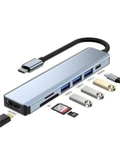 Wozlo - USB Type-C To 4K@30Hz HDMI Cable + SD/TF Card Reader + Usb3.0 + 2xusb2.0 + Pd 87W Converter Cable - Image 1
