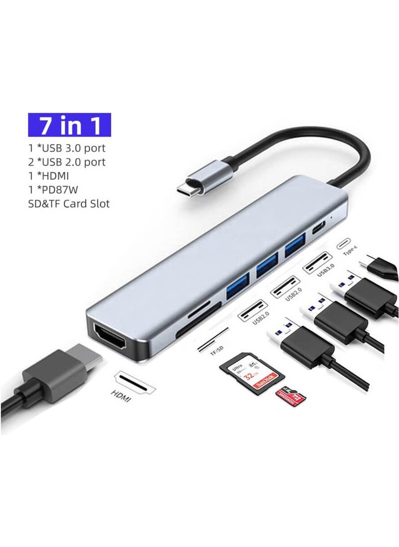 Wozlo - USB Type-C To 4K@30Hz HDMI Cable + SD/TF Card Reader + Usb3.0 + 2xusb2.0 + Pd 87W Converter Cable - Image 1
