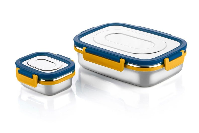 RJ kitchenware Store Lunch Box Stainless Steel Airtight Leak-Proof Lid,Snacks Tiffin for Kids Office,School,Picnic&Travelling,800+300 Ml (Blue Yellow Dubble Tone) Model-Everich-RJKS-895 - Image 5
