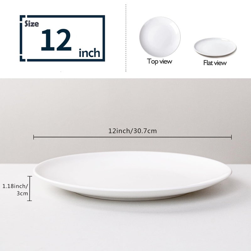 YALONG White Dinner Plates Set of 4, Extra Large 12 Inch Dinner Plates, Oversized Ceramic Plates for Main Dishes, Microwave and Dishwasher Safe, 30.7Cm - Image 2