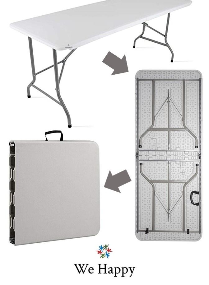 وي هابي We Happy 180 CM طاولة قابلة للطي طاولة بلاستيكية شديدة التحمل قابلة للطي للمناسبات الداخلية والخارجية نزهات حفلات الزفاف BBQ Catering طاولة طعام الحديقة المحمولة - أبيض 6ft - Image 2