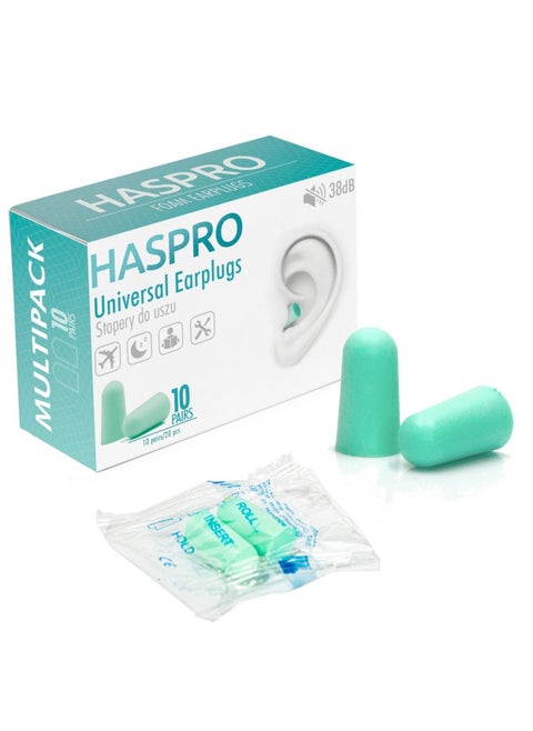HASPRO Ultra Soft Foam Earplugs, Best Earplugs for Noise Canceling, Snoring, Work, DIY, Noise Reduction SNR 38dB (Pack of 10, Mint)