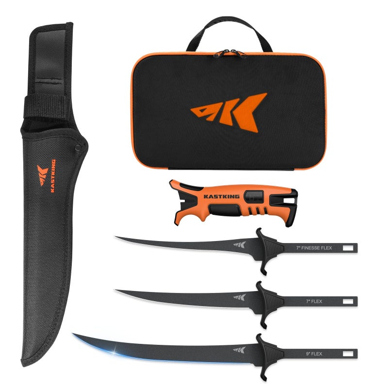 Kastking KastKing Interchangeable 3Blade Fillet Knife Kit Stainless Blades Ergonomic Handle Saltwater Resistant Includes Case