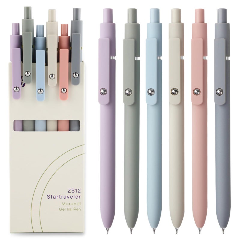 FIOVER Gel Pens - 6Pcs 0.5mm Fine Point Smooth Writing, Black Gel Ink Pens for Journaling Note Taking, Cute Aesthetic Office School Supplies Gifts for Women(6pcs Morandi) - Image 1