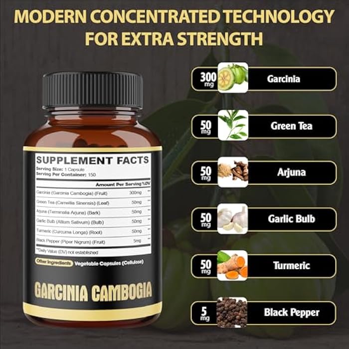 agobi Premium Garcinia Cambogia Capsules with Green Tea, Arjuna, Garlic, Turmeric, Black Pepper - Body Health & Immune Support Supplement - 1 Pack 150 Caps for 5 Months - Image 2