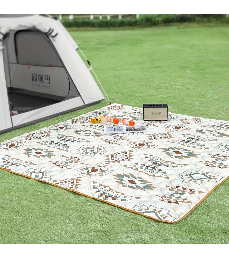 Picnic Outdoor Blanket For Beach Camping Lawn Park Warm Sand Color 59 06 X 78 74 Inch Foldable Gingham Mat Grass Use - Image 2