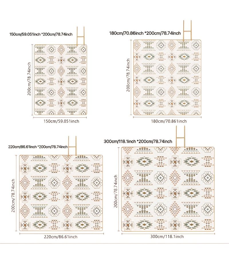 Picnic Outdoor Blanket For Beach Camping Lawn Park Warm Sand Color 59 06 X 78 74 Inch Foldable Gingham Mat Grass Use - Image 5