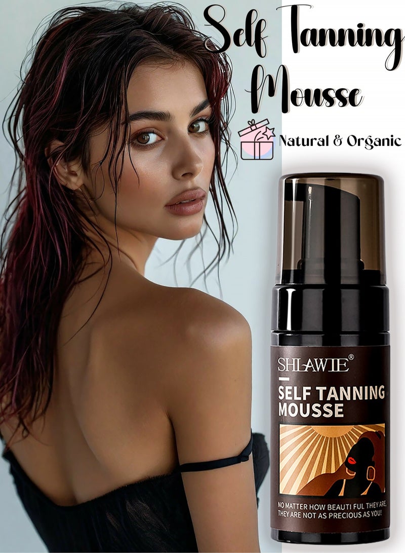 SHLAWIE Self Tanner Mousse Kit | Natural Self Tanner Mousse | Light Self Tanning Mousse | Packied With Skin Benefits, No Added Nasties, Vegan, Cruelty Free | All Skin Types Self Tanner Mousse  - Image 1