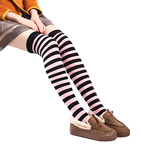 Bienvenu Colorful Rainbow Stripe Leggings Long Knit Gloves Socks Set Party Costume Accessory,Pink - Image 2