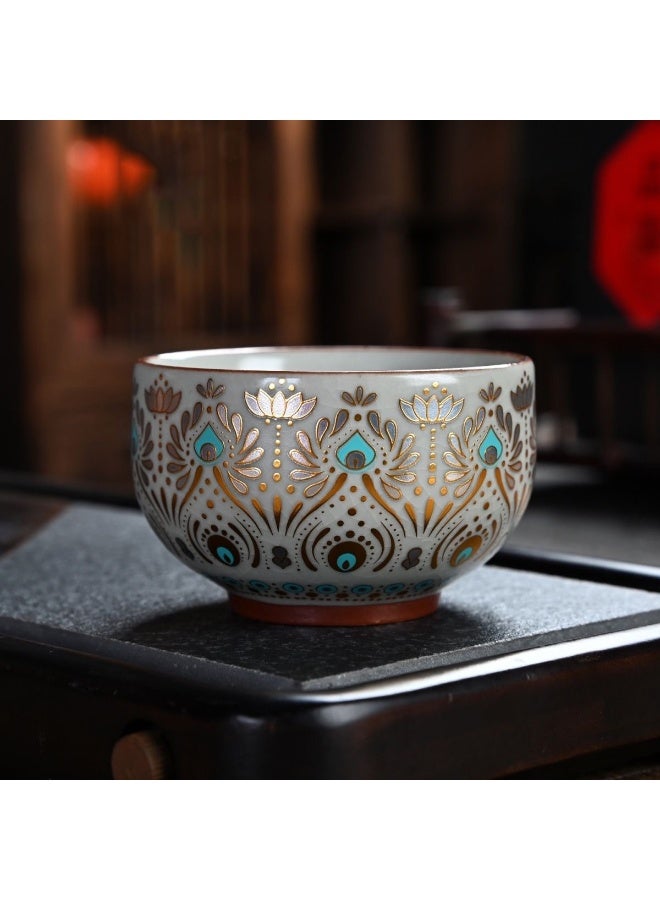Sunspire Ru kiln peacock pattern exquisite double cup set, perfect for high-end gift giving - Image 1