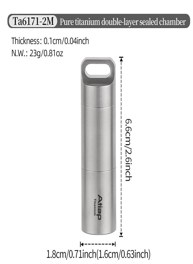 ATiAP Titanium Keychain Pill Holder - Waterproof Micro Pill Organizer, Small Nitroglycerin Container for Emergency, Medical Grade EDC Capsule Case for Men Women - Stone Washed, Lightweight-Ta6171-2M - Image 2