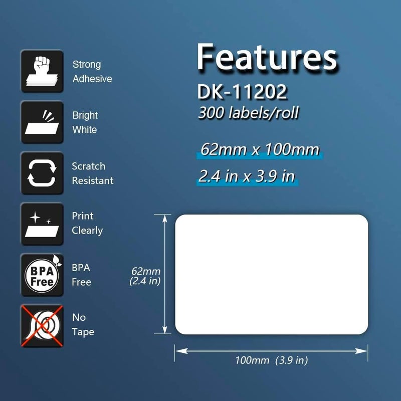 BETCKEY - Compatible Shipping Labels Replacement for Brother DK-1202 (2.4 in x 3.9 in), Use with Brother QL Label Printers [10 Rolls/3000 Labels] - Image 2