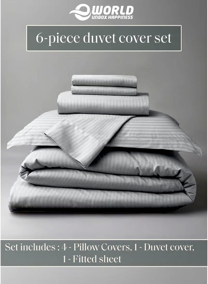 Eworld Premium Striped Duvet Set All Season – 6-Pieces Set Grey | King Size 220x240 cm | Ultra-Soft, Wrinkle-Resistant & Made in Dubai | Includes Duvet Cover, Fitted Sheet (200x200 cm) & 4 Pillowcases (50x70 cm) - Image 4