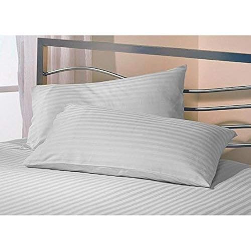 Daksh Sateen Stripe 300 TC Cotton Pillow Cover, 17 x 27 inch, White, 2 Pieces - Image 1