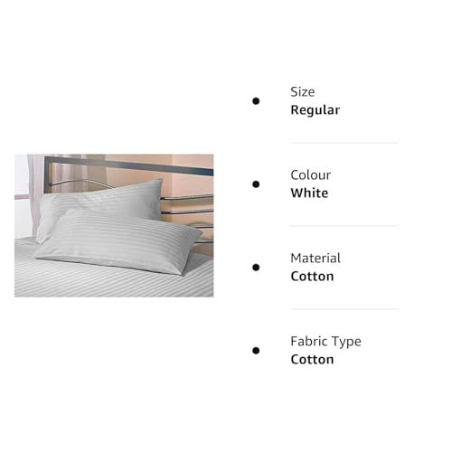 Daksh Sateen Stripe 300 TC Cotton Pillow Cover, 17 x 27 inch, White, 2 Pieces - Image 4