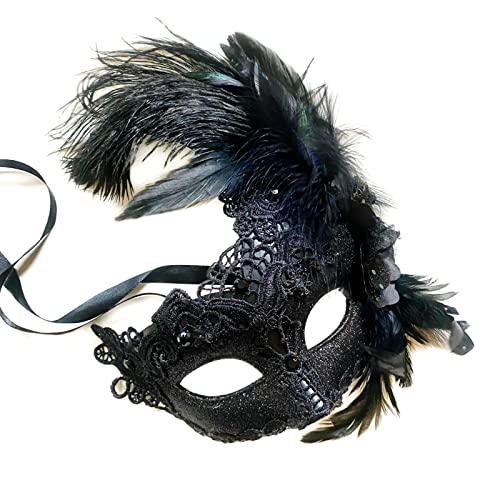 MasqStudio Brocade Lace Masquerade Ball Mask Burlesque Mardi Gras Birthday Prom Wedding Party (Black) - Image 1