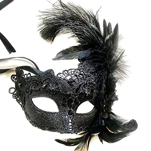 MasqStudio Brocade Lace Masquerade Ball Mask Burlesque Mardi Gras Birthday Prom Wedding Party (Black) - Image 2