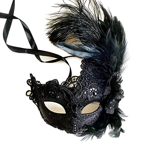 MasqStudio Brocade Lace Masquerade Ball Mask Burlesque Mardi Gras Birthday Prom Wedding Party (Black) - Image 3
