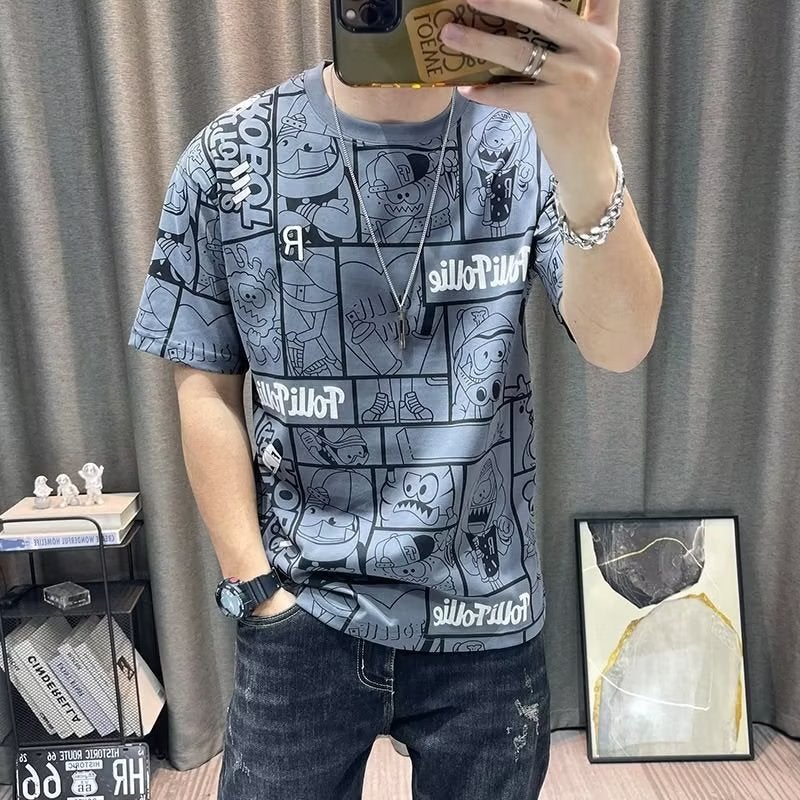 Trendy Fashion Brand Printed Crewneck Short-Sleeved T-Shirt New Youth Popular Men'S Summer T-Shirt Short-Sleeved - Image 4
