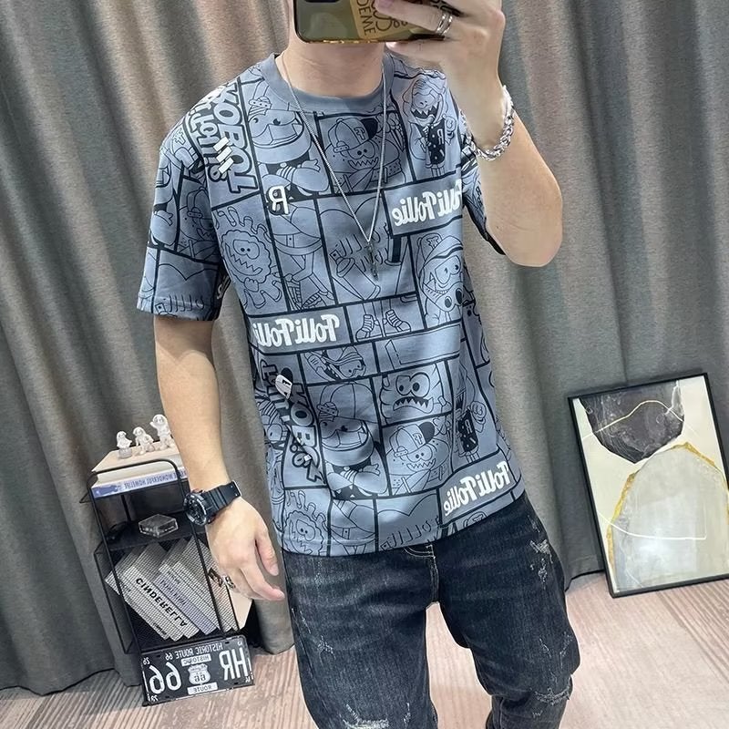Trendy Fashion Brand Printed Crewneck Short-Sleeved T-Shirt New Youth Popular Men'S Summer T-Shirt Short-Sleeved - Image 5