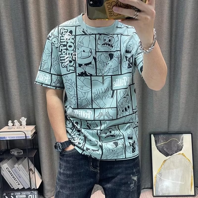 Trendy Fashion Brand Printed Crewneck Short-Sleeved T-Shirt New Youth Popular Men'S Summer T-Shirt Short-Sleeved - Image 1