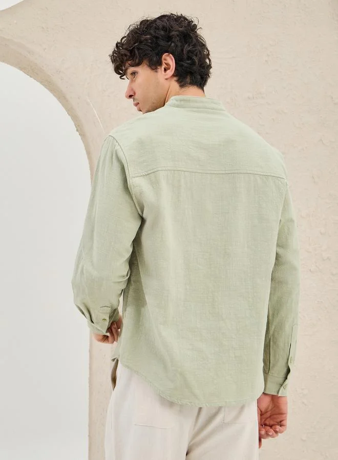 Styli Plain Linen Blend Relaxed Fit Shirt