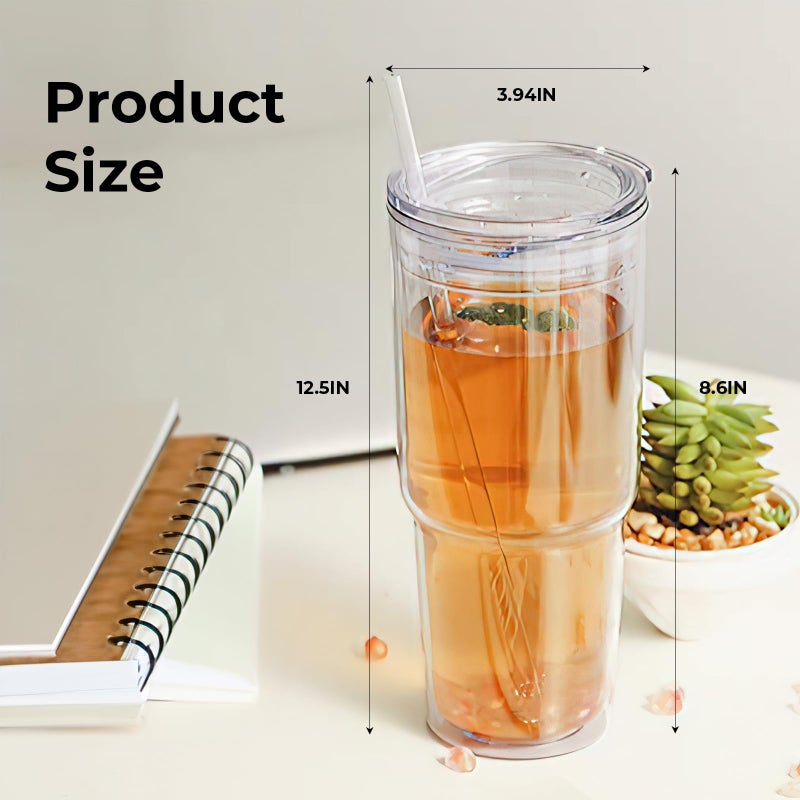 MEWAY 30oz/2 pcs Classic Insulated Tumblers,Double Wall Acrylic Tumbler with Lidï¼ŒReusable Plastic Insulated Tumblers with Strawï¼Œfor cold drinks, sand ice, whatever you like(transparent,2 pack) - Image 4